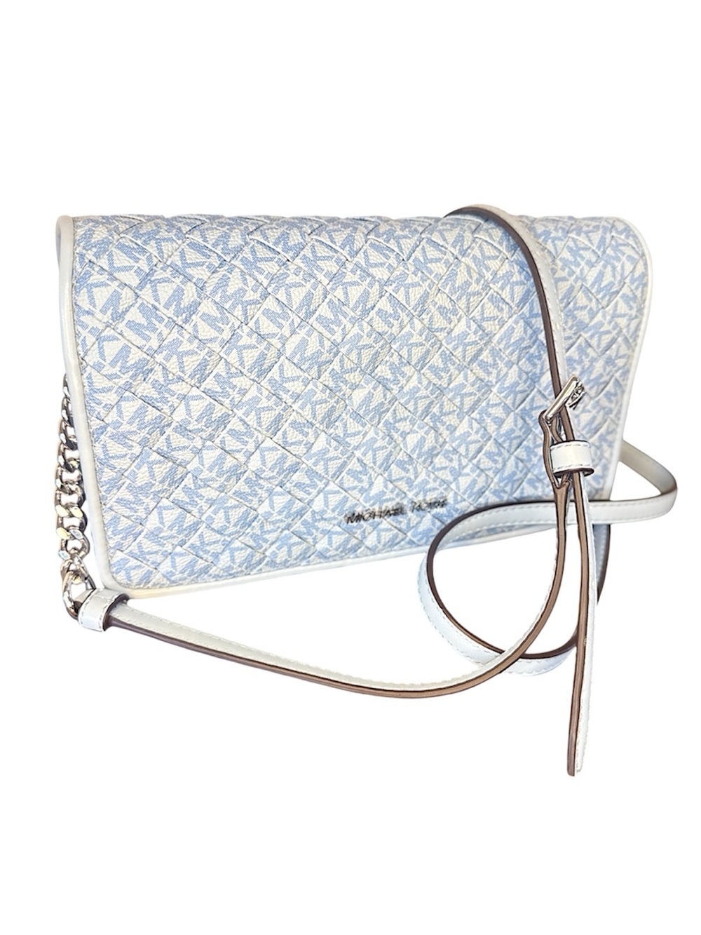 Michael Kors Jet Set - Medium Full Flap Crossbody Bag - Pale Ocean Blue Monogram - Picture 3 of 16